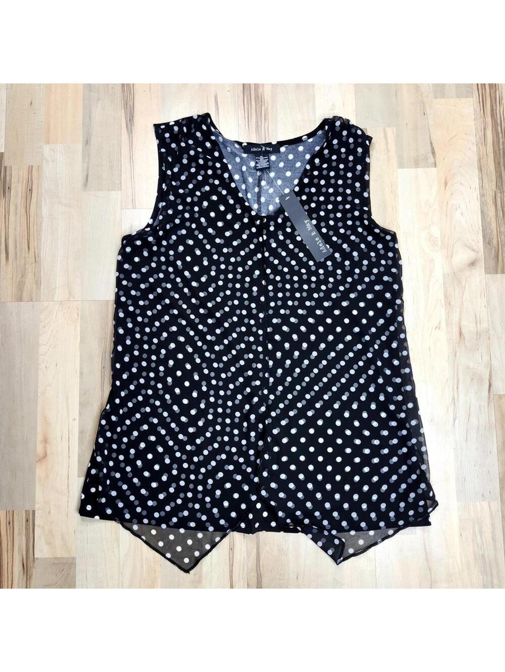 NWT Adele & May Black and White Polka Dot Sleeveless Tank Top, XL